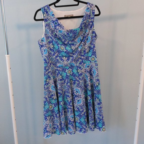 Blue Floral Paisley Dress with Cowl Neck - Size Large - Picture 2 of 7